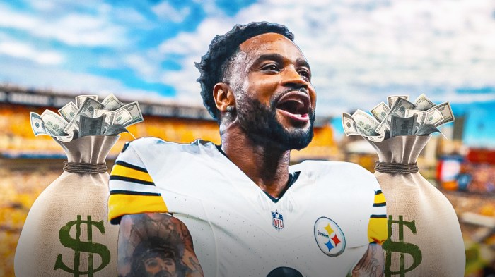 Darius Slay in a Pittsburgh Steelers uniform with a big bag of money as Slay signed a free agency deal with the steelers with a one year contract.