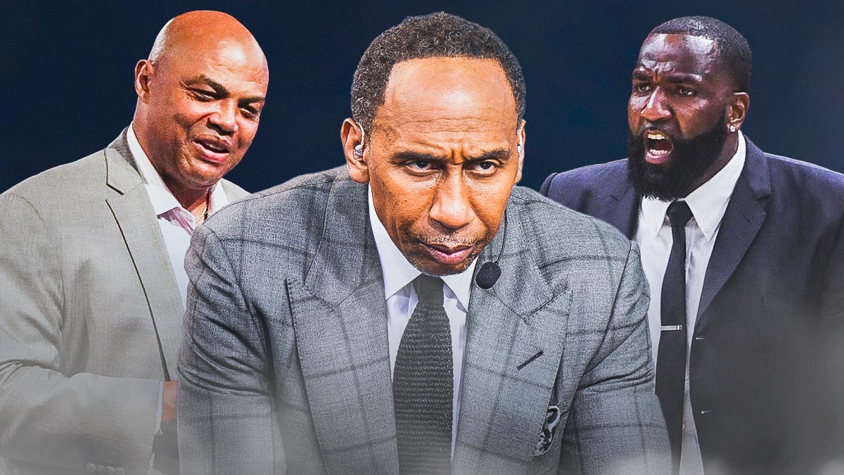 Stephen A. Smith in between Charles Barkley and Kendrick Perkins