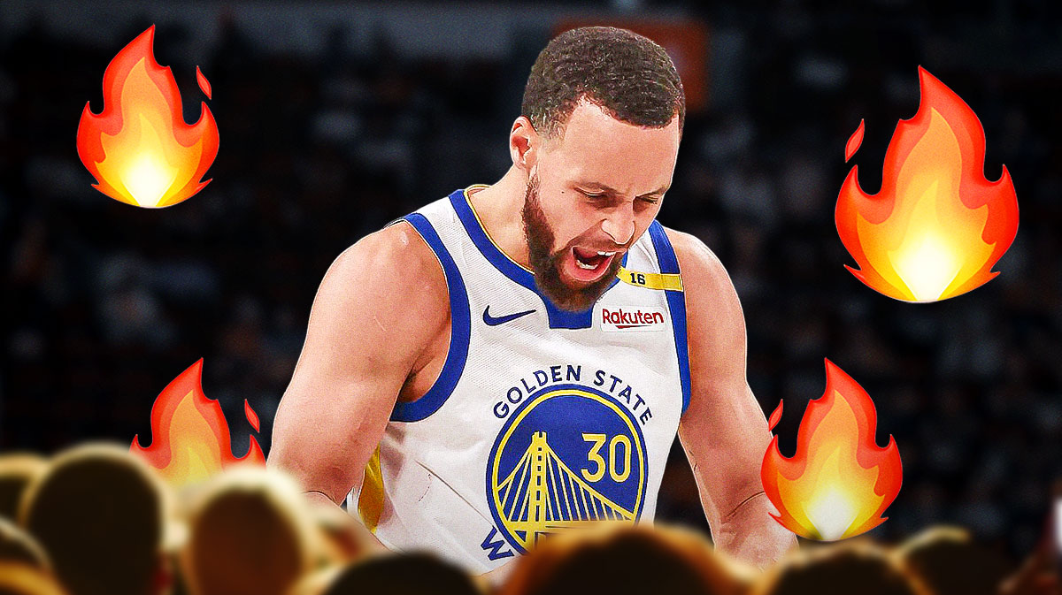 Stephen Curry with fire emojis around the picture.