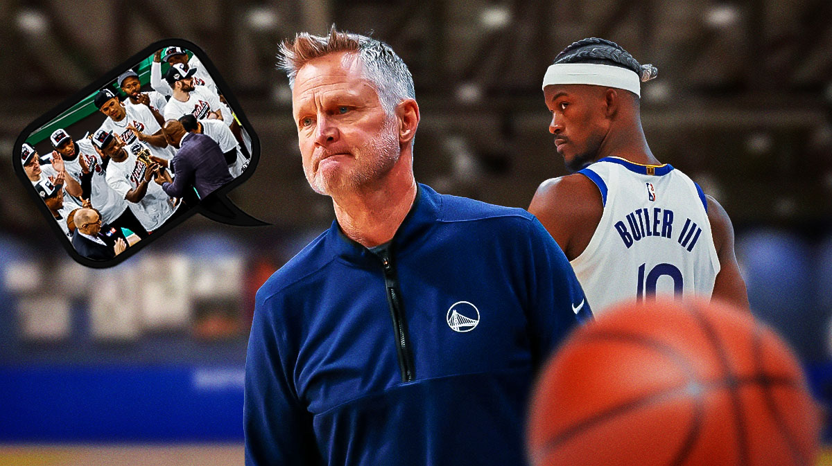 Golden State Warriors head coach Steve Kerr with Jimmy Butler, thinking about Playoff Jimmy