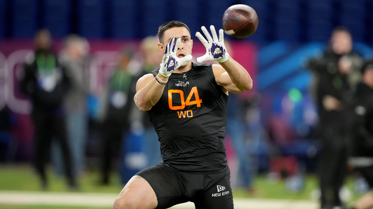 Mar 1, 2025; Indianapolis, IN, USA; TCU wideout Jack Bech during the 2025 NFL Combine at Lucas Oil Stadium.