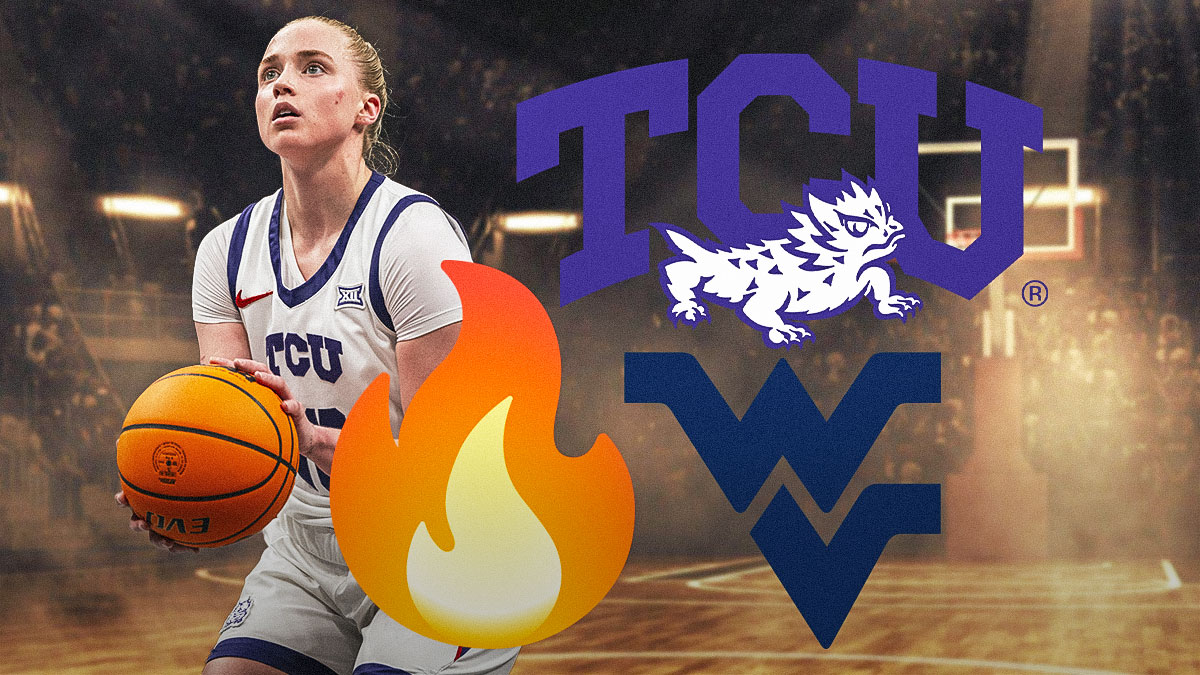 Hailey Van Lith, TCU Horned Frogs and West Virginia Mountaineers logos, fire symbols