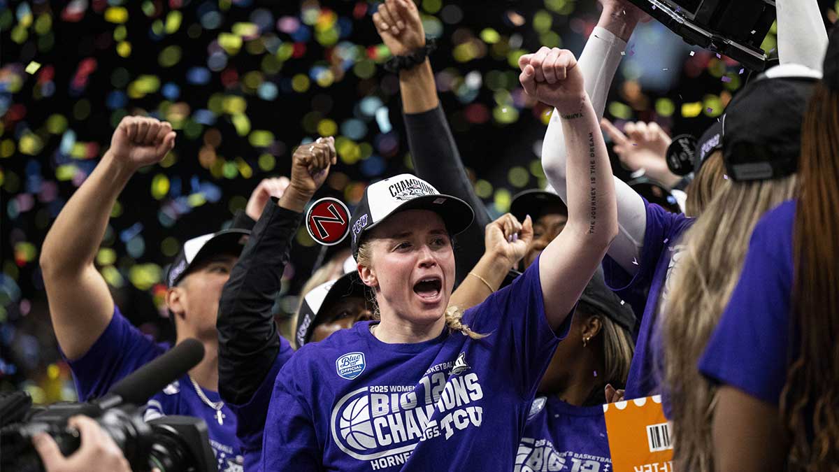 TCU Horned Frogs guard Hailey Van Lith (10) celebrates after defeating the Baylor Lady Bears.