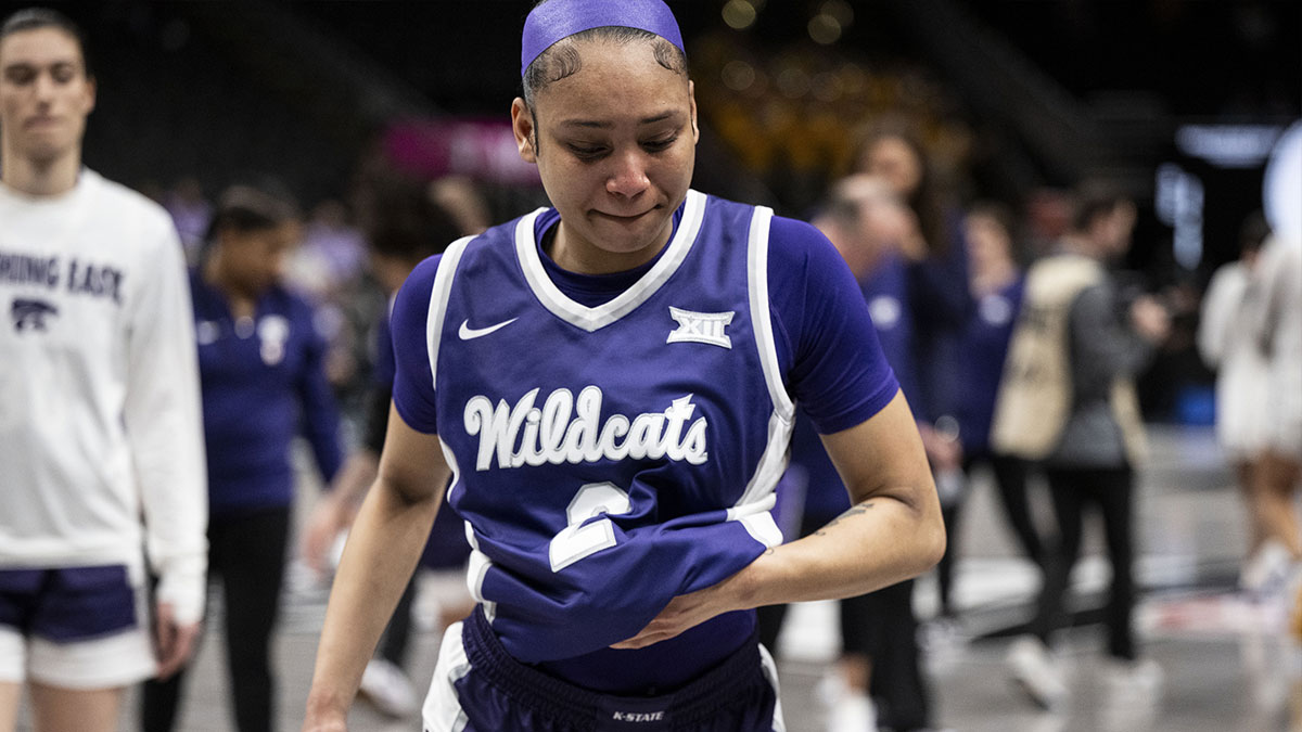 Kansas State Wildcats forward Temira Poindexter (2) leaves the court after being defeated by the West Virginia Mountaineers at T-Mobile Center.