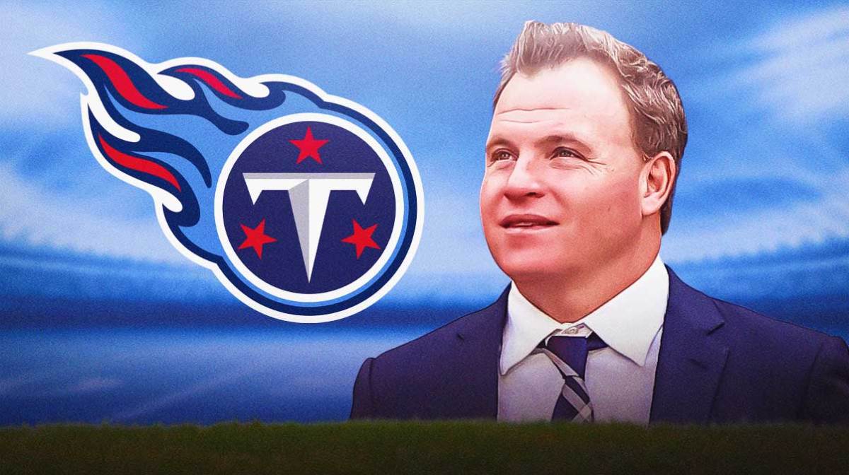Titans GM Mike Borgonzi, Nissan Stadium behind him