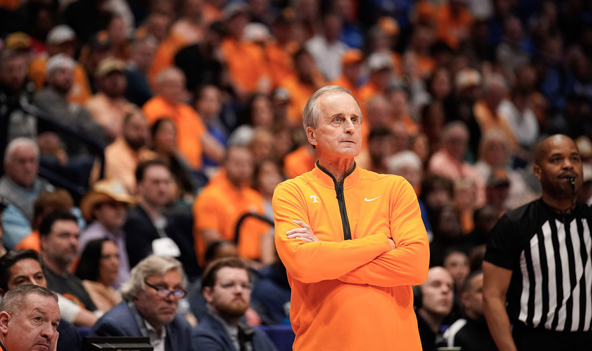 Tennessee head coach Rick Barnes watches his team play Florida during the first half of the Southeastern Conference tournament championship at Bridgestone Arena in Nashville, Tenn., Sunday, March 16, 2025.