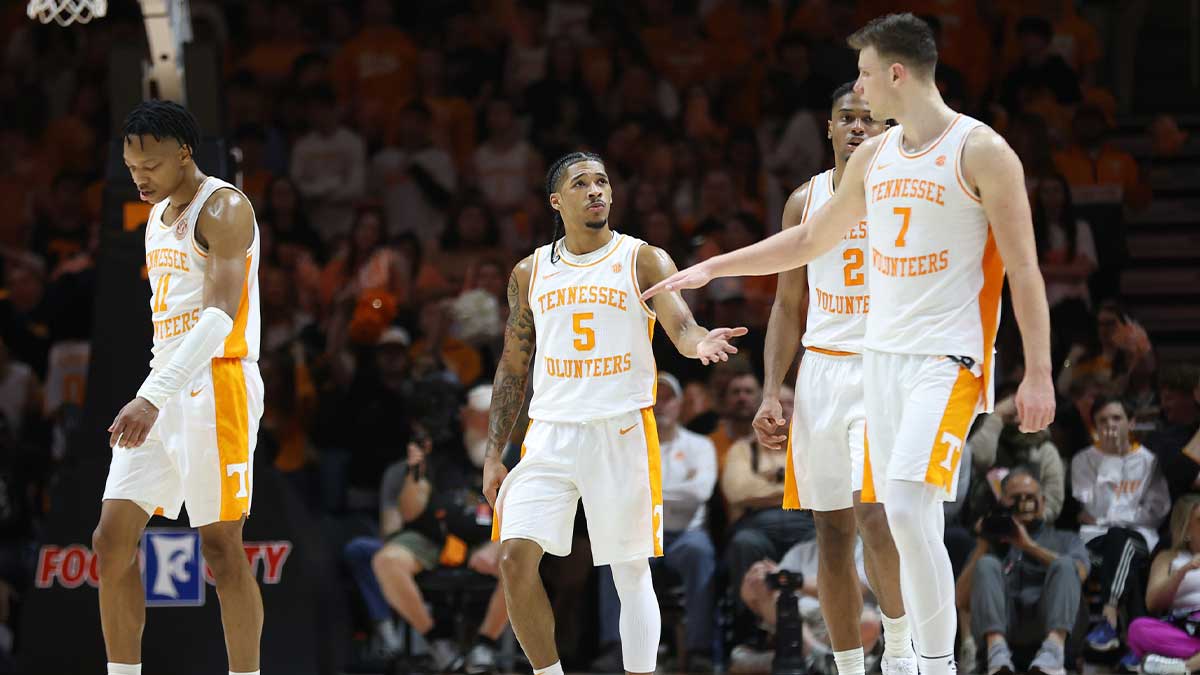 Mar 8, 2025; Knoxville, Tennessee, USA; Tennessee Volunteers guard Zakai Zeigler (5) during the second half against the South Carolina Gamecocks at Thompson-Boling Arena at Food City Center. Mandatory Credit: Randy Sartin-Imagn Images