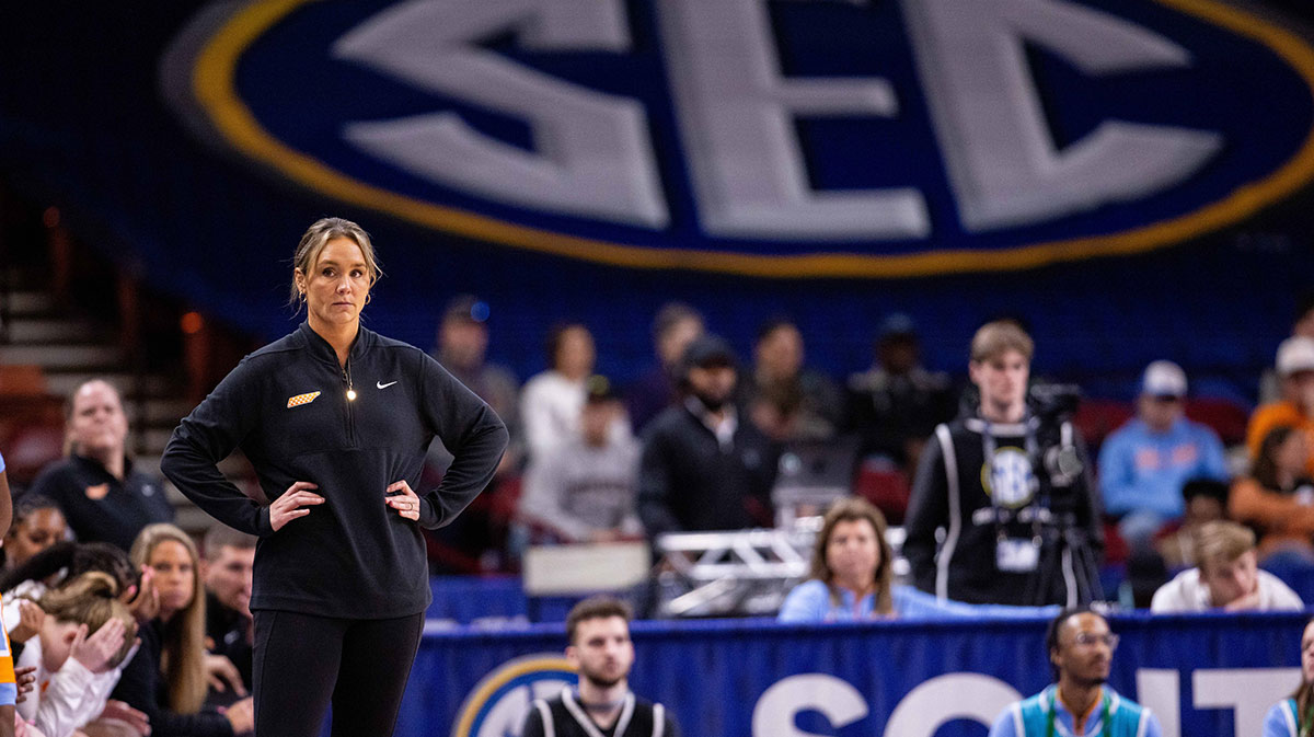 Tennessee Lady Vols head coach Kim Caldwell looks on during the second half against the Vanderbilt Commodores.