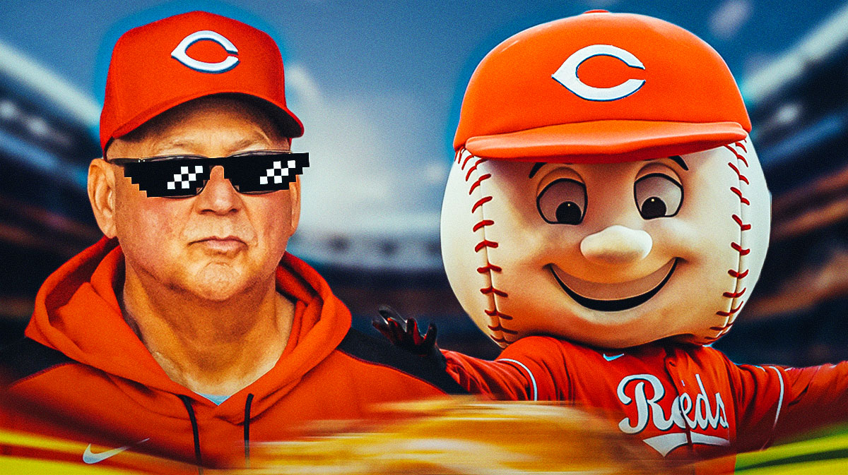 Terry Francona (Cincinnati Reds) with DEAL WITH IT SHADES with Mr. Red (Cincinnati Reds MASCOT)