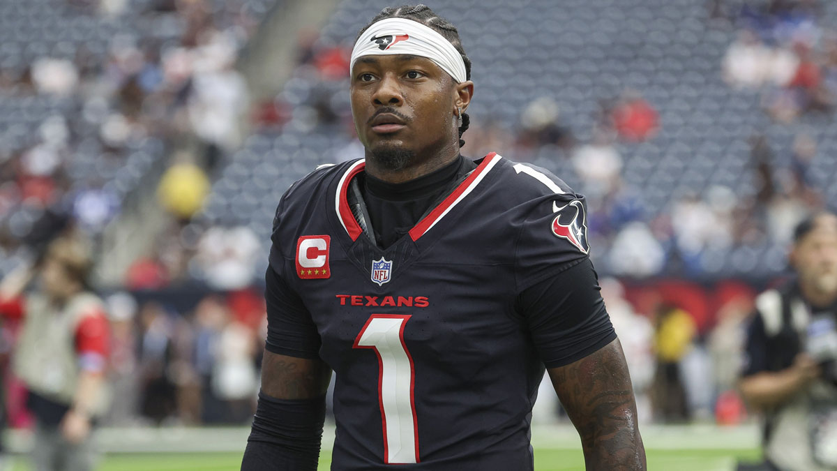 Houston Texans wide receiver Stefon Diggs (1) walks towards the sideline before the game against the Indianapolis Colts at NRG Stadium.