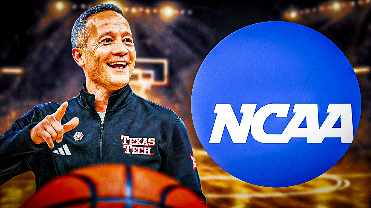 Texas Tech basketball coach Grant McCasland and NCAA logo