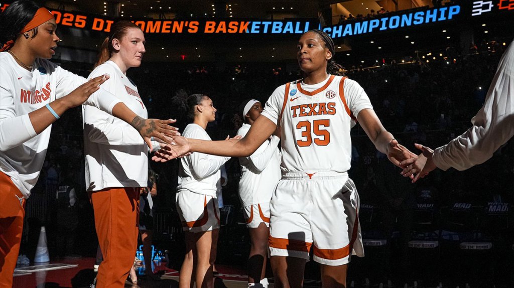 Texas Longhorns forward Madison Booker (35) takes the court ahead of the first round NCAA playoff game against William & Mary.