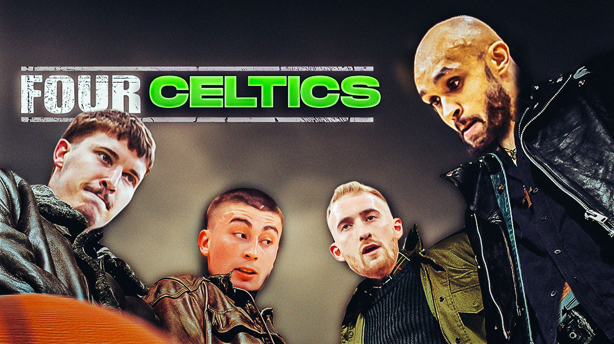 Celtics players Payton Pritchard, Derrick White, Sam Hauser, Baylor Scheierman as "Four Brothers"