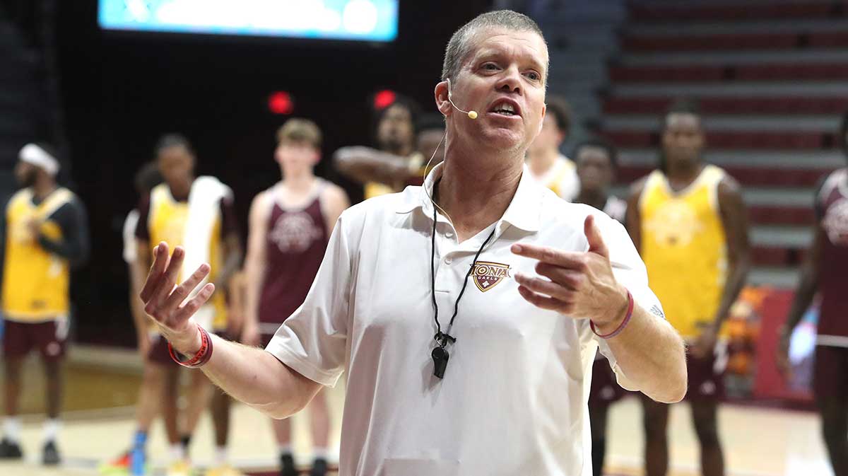 Iona basketball head coach Tobin Anderson during a meet and greet and open practice at the Hynes Athletic Center in New Rochelle Aug. 3, 2024.