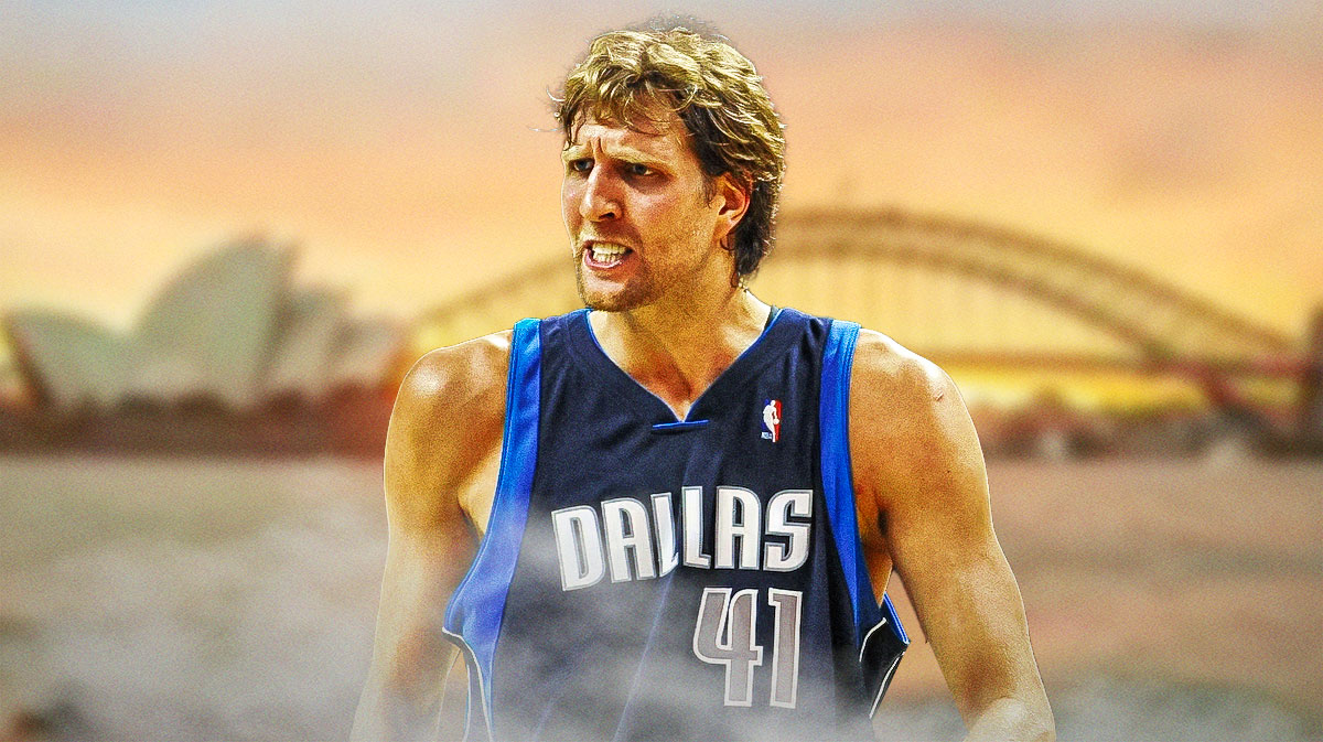 Mavericks Dirk Nowitzki in 2007 with Australia as the background.