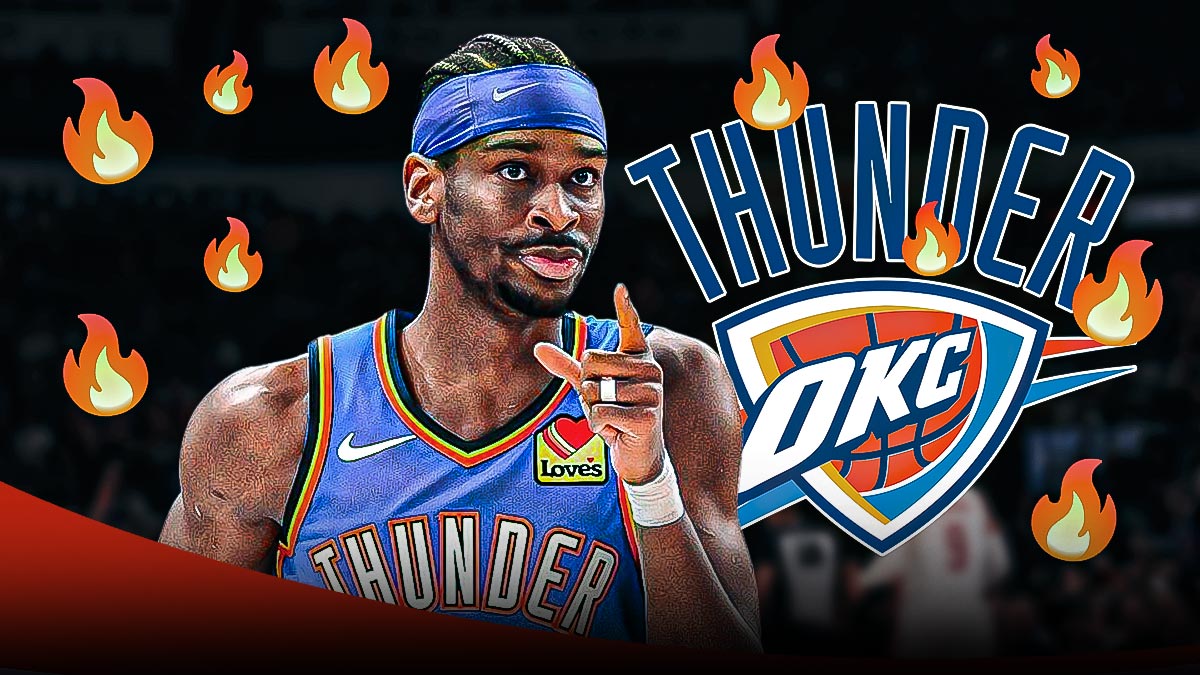 Shai Gilgeous-Alexander, OKC Thunder logo, fire symbols