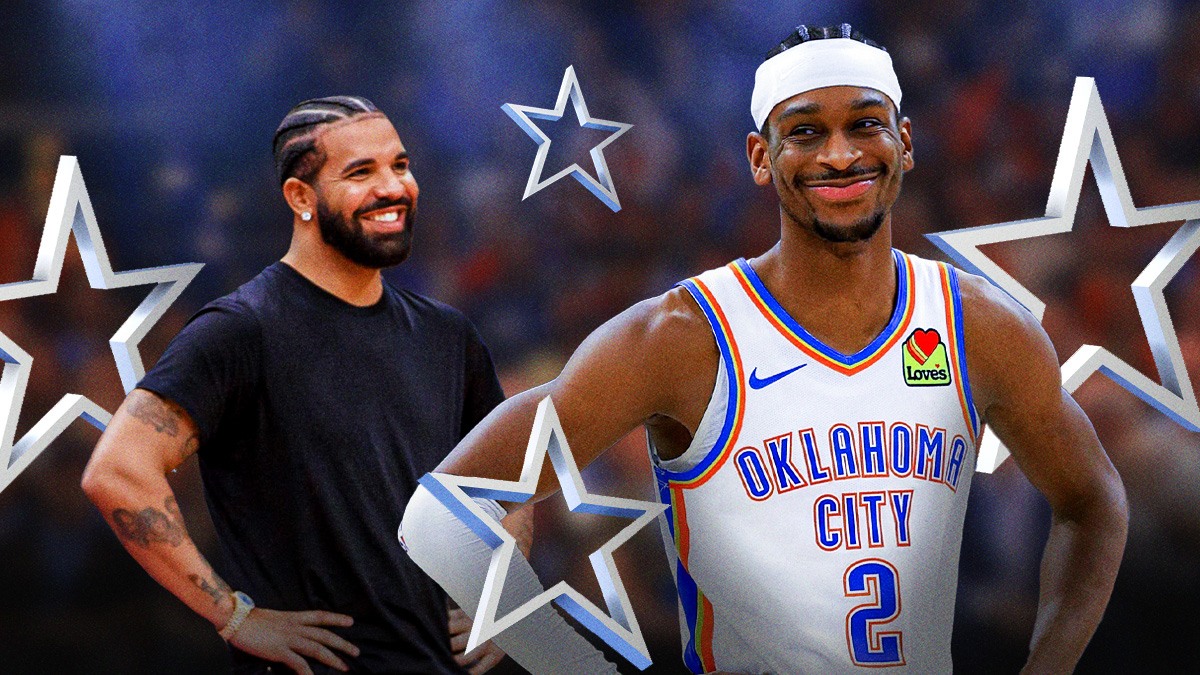 Shai Gilgeous-Alexander and Drake. Both surrounded by stars.