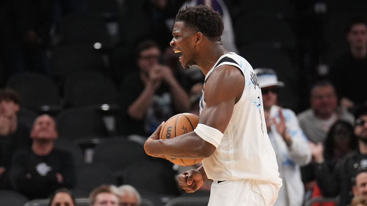 Timberwolves guard Anthony Edwards celebrates