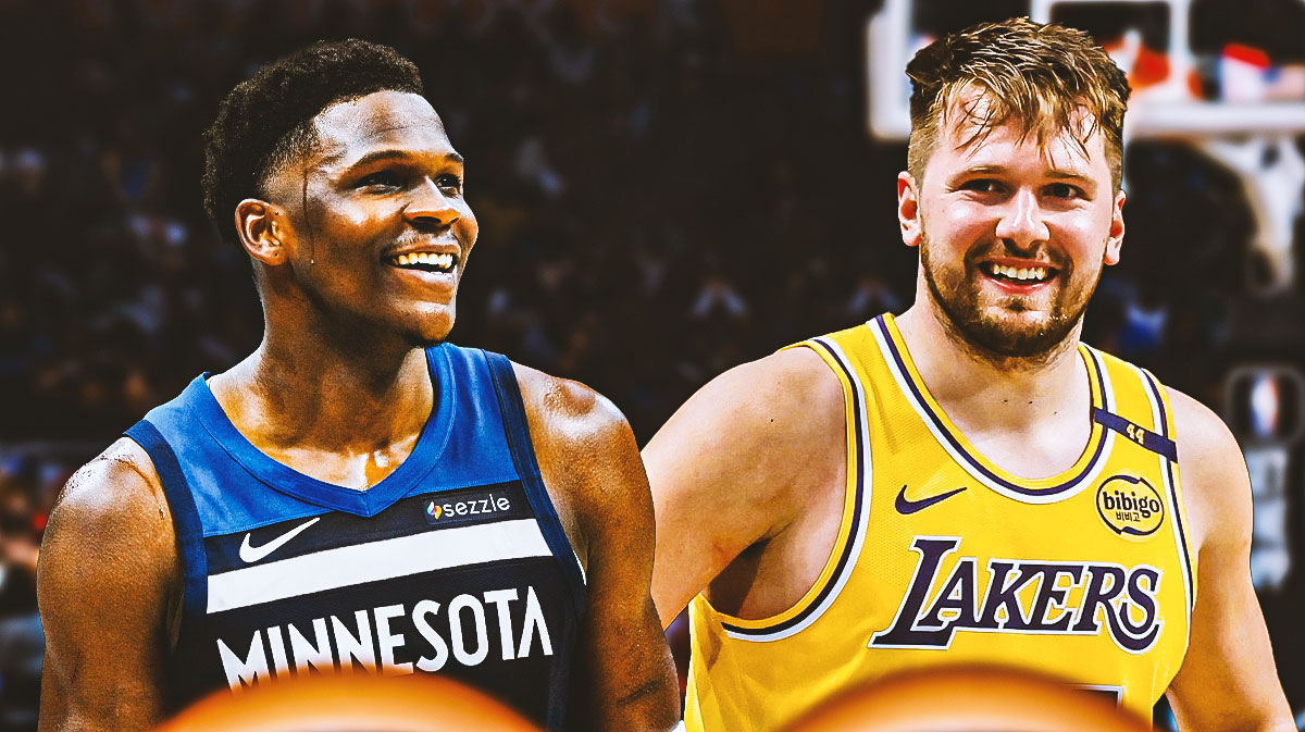 Minnesota Timberwolves player Anthony Edwards and Los Angeles Lakers player Luka Doncic