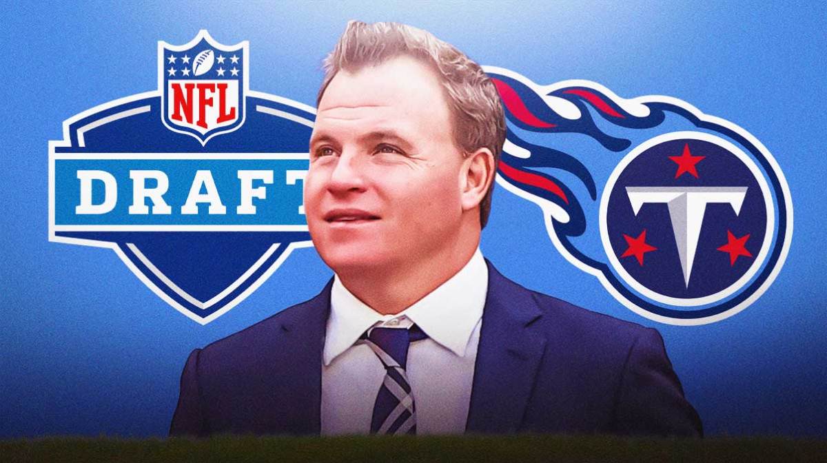 Mike Borgonzi with Titans logo and NFL Draft logo front and center.