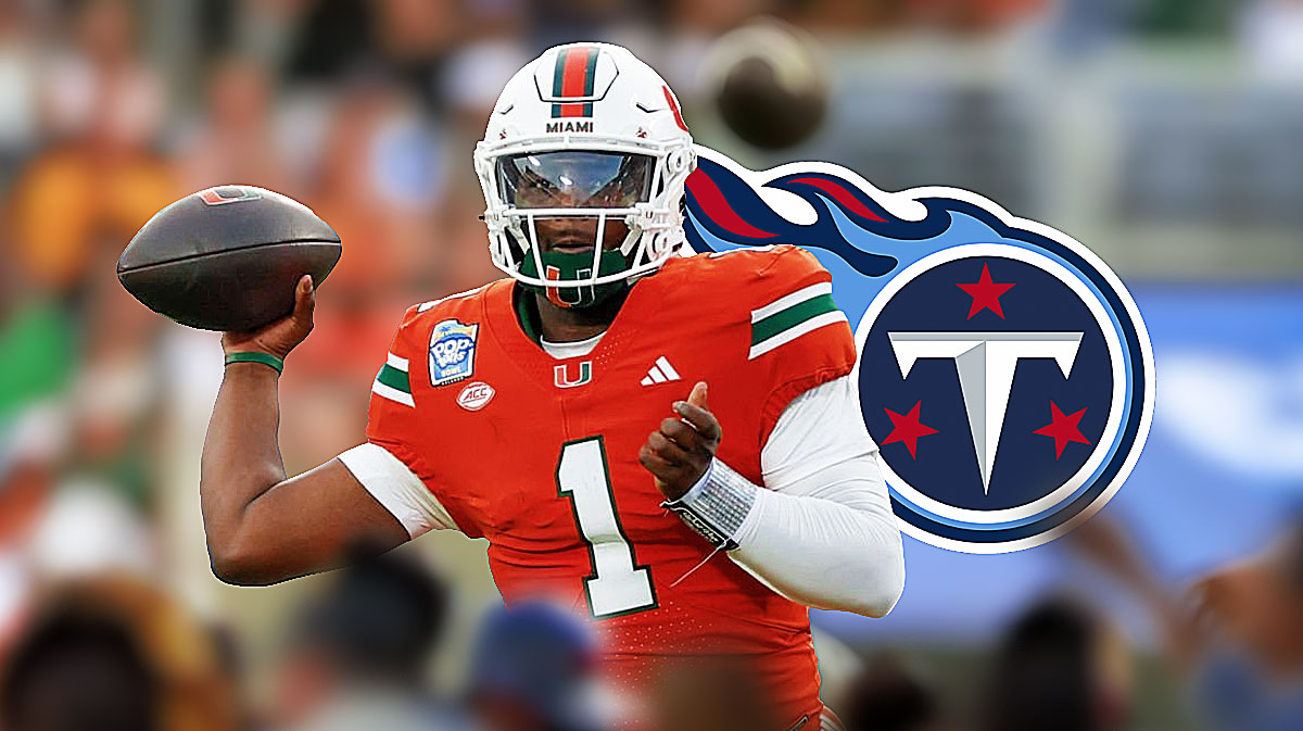 Photo: Cam Ward in action, Titans logo beside him