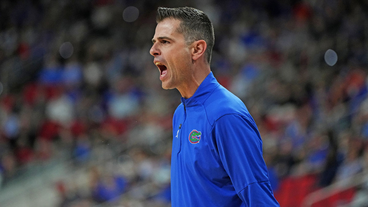 Florida Gators head coach Todd Golden reacts during the first half against the Florida Gators in the second round of the NCAA Tournament at Lenovo Center.