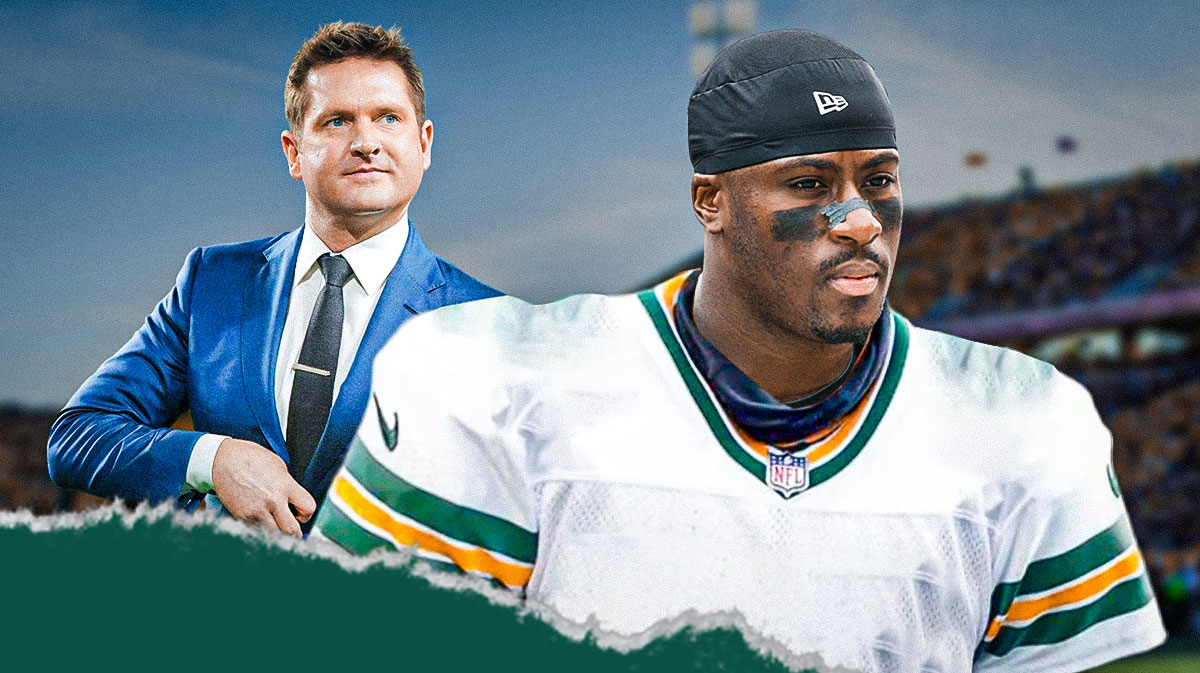 Will Johnson with a Packers uniform on, and Todd McShay standing next to him.