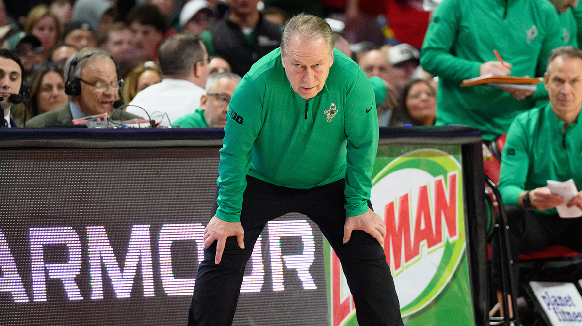 Feb 26, 2025; College Park, Maryland, USA; Michigan State Spartans head coach Tom Izzo looks on during the second half against the Maryland Terrapins at Xfinity Center. Mandatory Credit: Reggie Hildred-Imagn Images