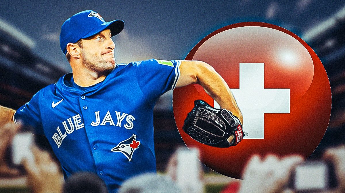 Blue Jays' Max Scherzer with medical Red Cross symbol