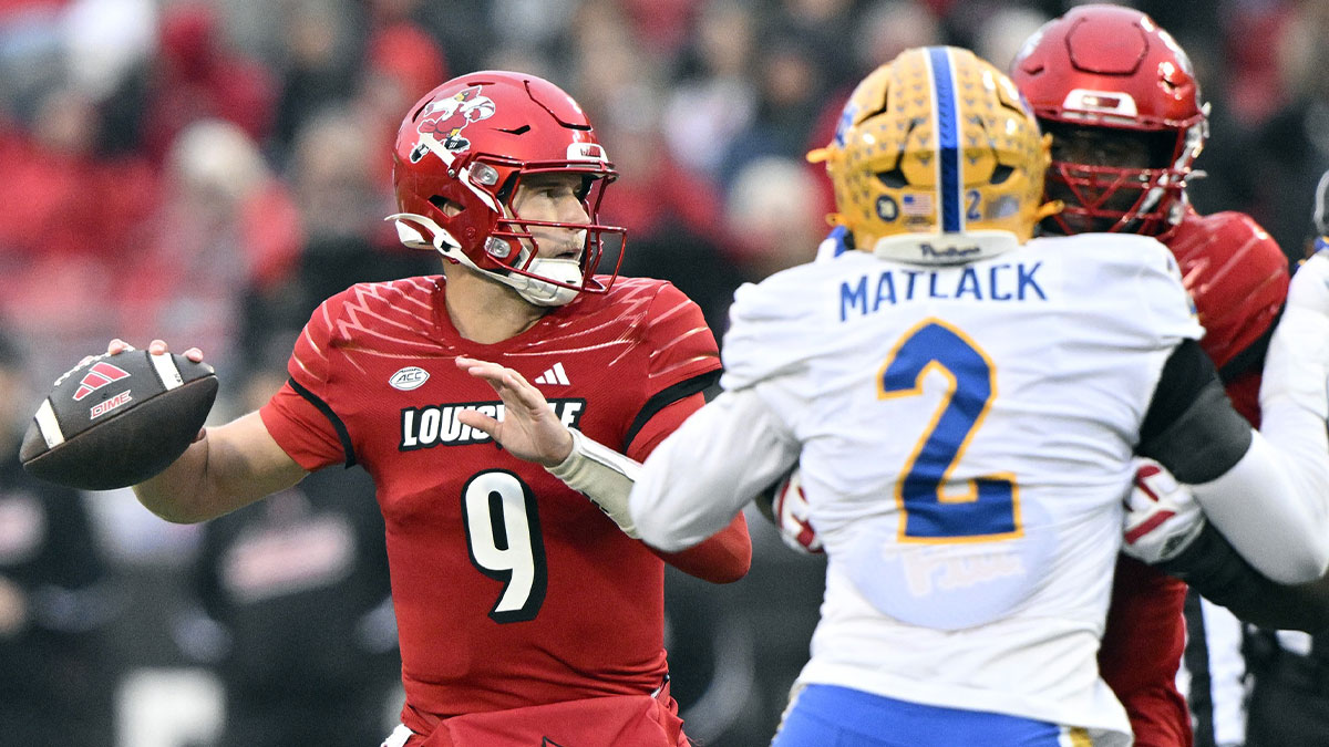 Louisville Cardinals quarterback Tyler Shough (9) throws against the Pittsburgh Panthers during the first half at L&N Federal Credit Union Stadium. Louisville defeated Pittsburgh 37-9. Mandatory Credit: Jamie Rhodes-Imagn Images