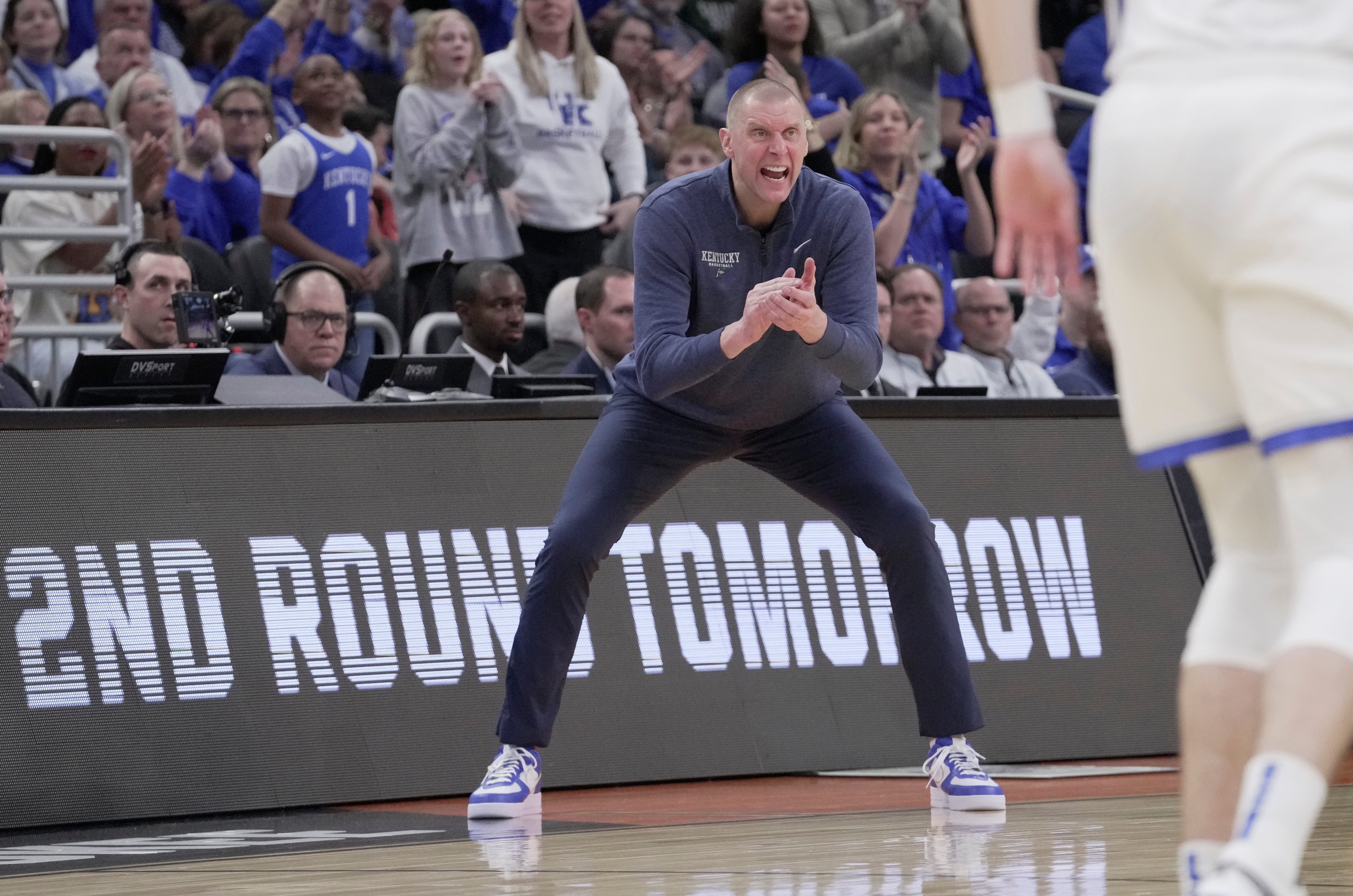 Kentucky head coach Mark Pope is shown during the second half of their second round NCAA men’ s basketball tournament game