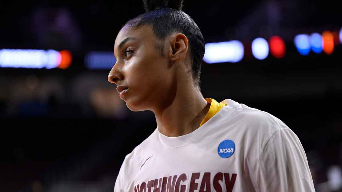 USC Trojans guard JuJu Watkins (12) during pregame warmups before an NCAA Tournament second round game against the Mississippi State Bulldogs at Galen Center.