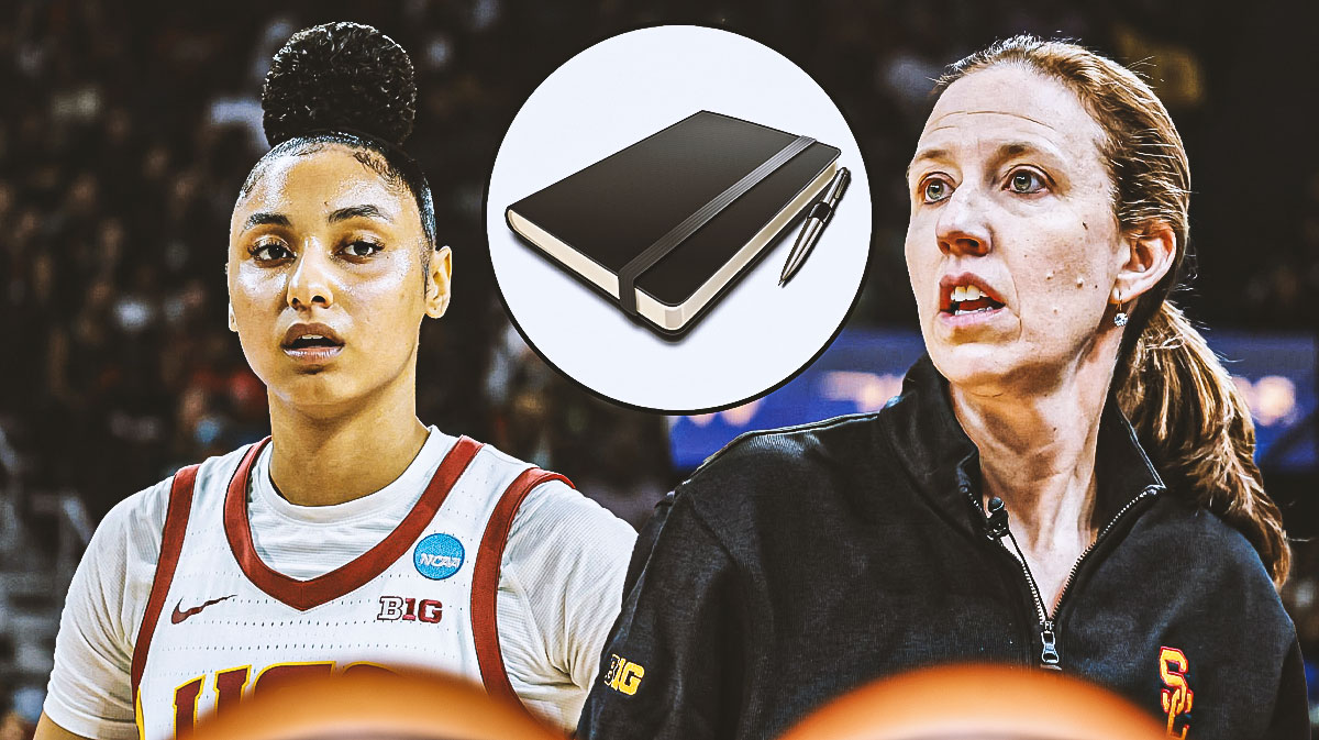 USC women's basketball coach Lindsay Gottlieb sends a journal to JuJu Watkins