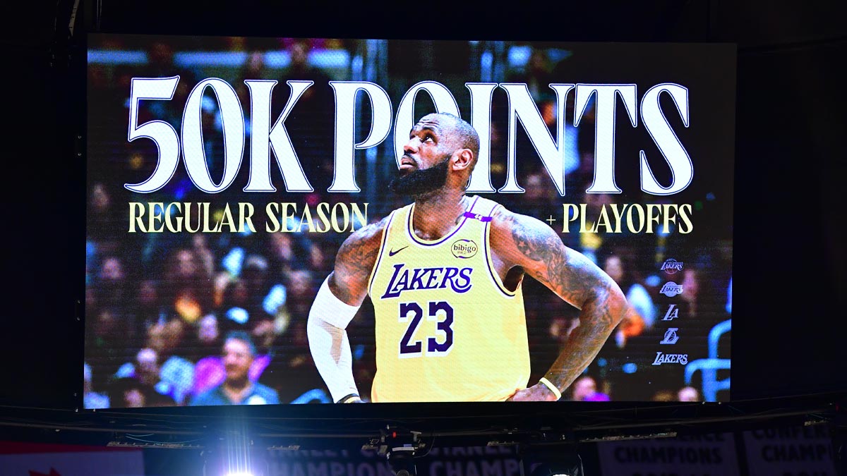 Video plate showing 50,000 milestones career for Los Angeles Lejkeri Next Lebron James