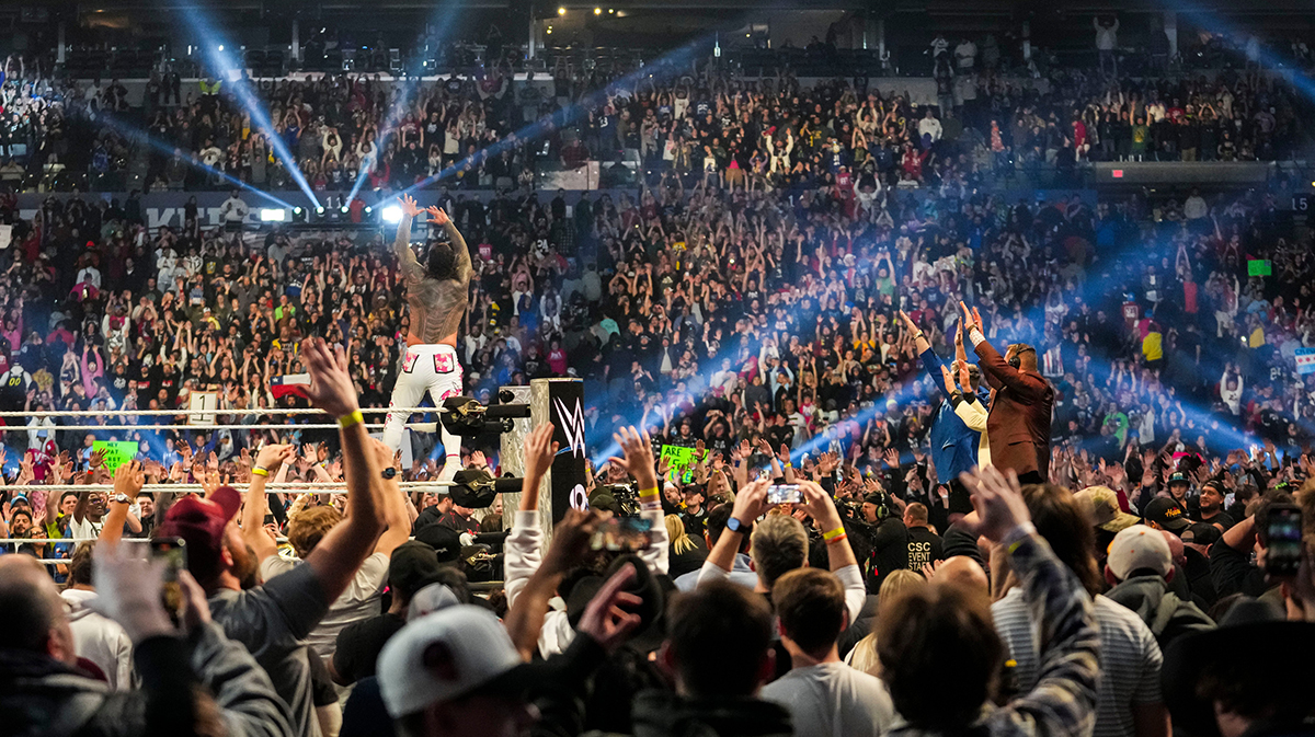 The stadium celebrates the victory of Jei Uso on Saturday, 1. February 2025. year, during the VVE Royal Rumble in the Lucas oil in Indianapolis.