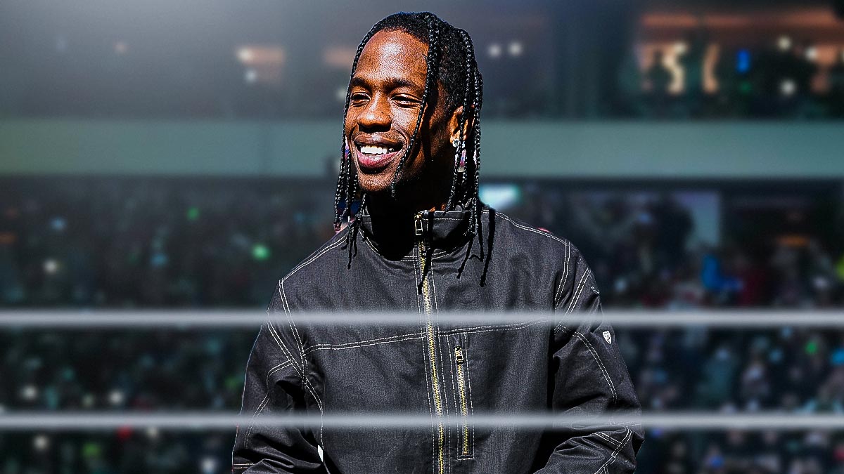 Travis Scott in WWE wrestling ring.