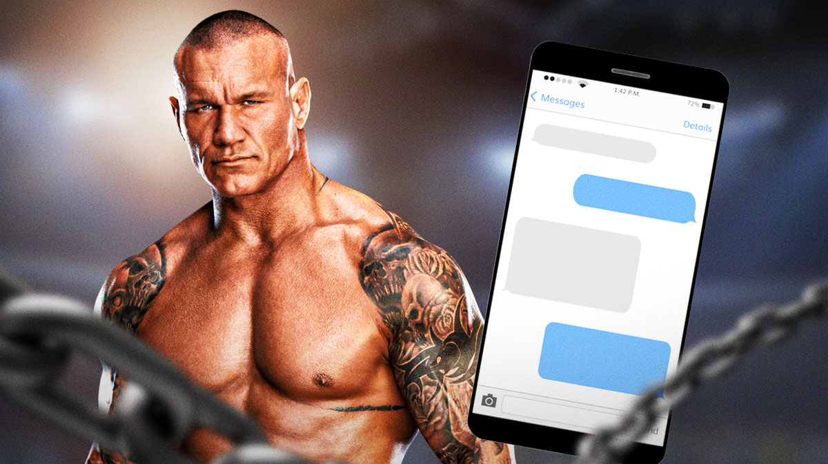 WWE Superstar Randy Orton, who reacted to a fan's DMs, next to phone with messages.