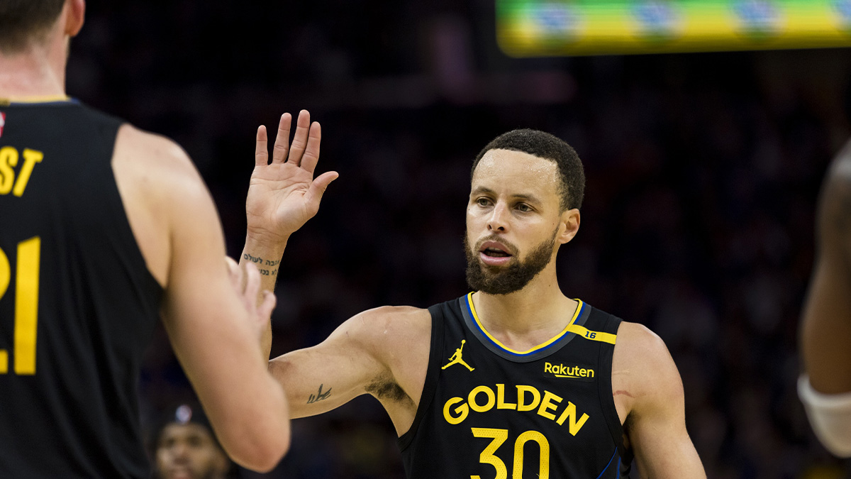 Warriors guard Stephen Curry (30) reacts during the third quarter against the Toronto Raptors at Chase Center