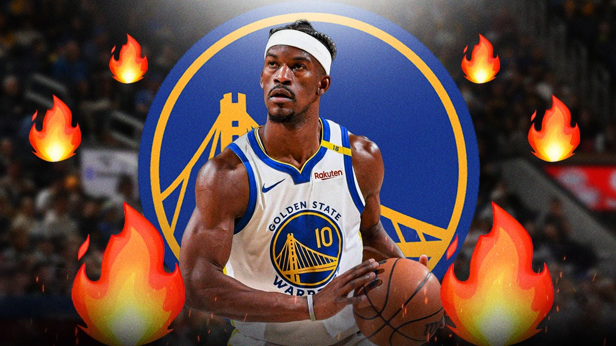 Jimmy Butler, Golden State Warriors logo, fire symbols