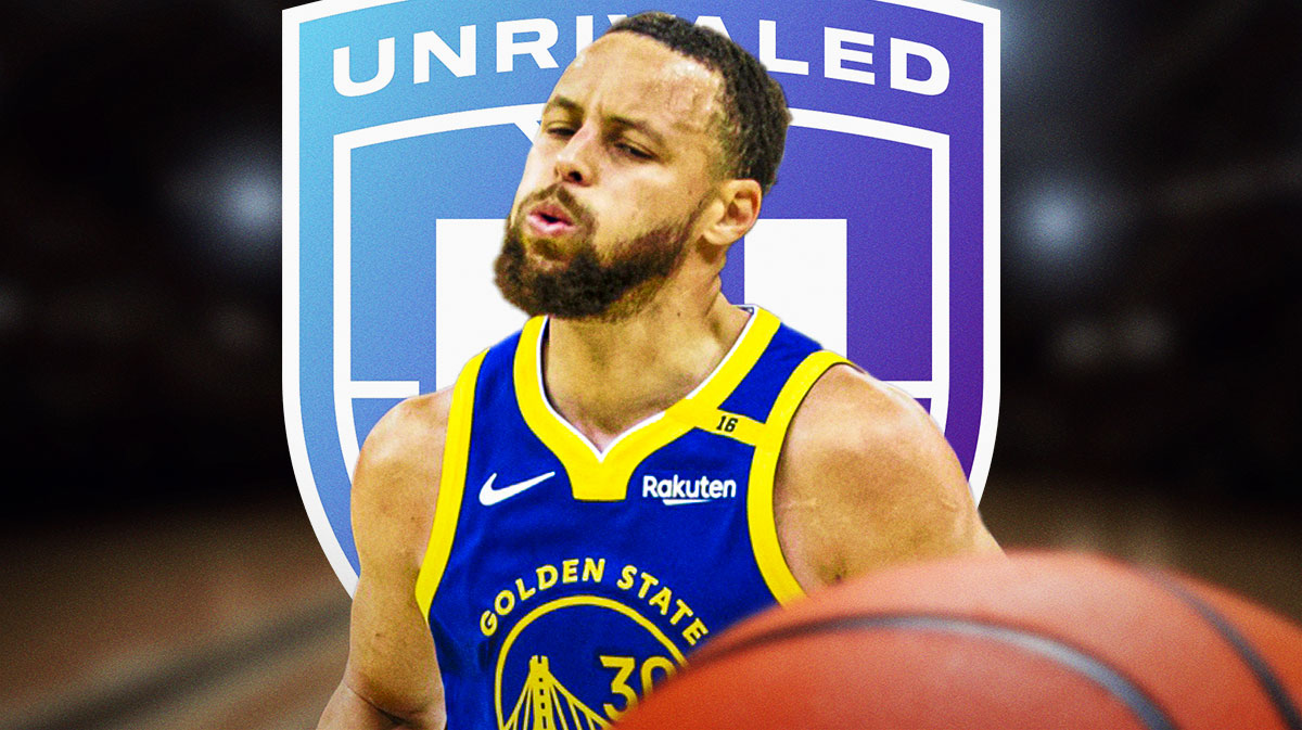 Stephen Curry next to an Unrivaled logo