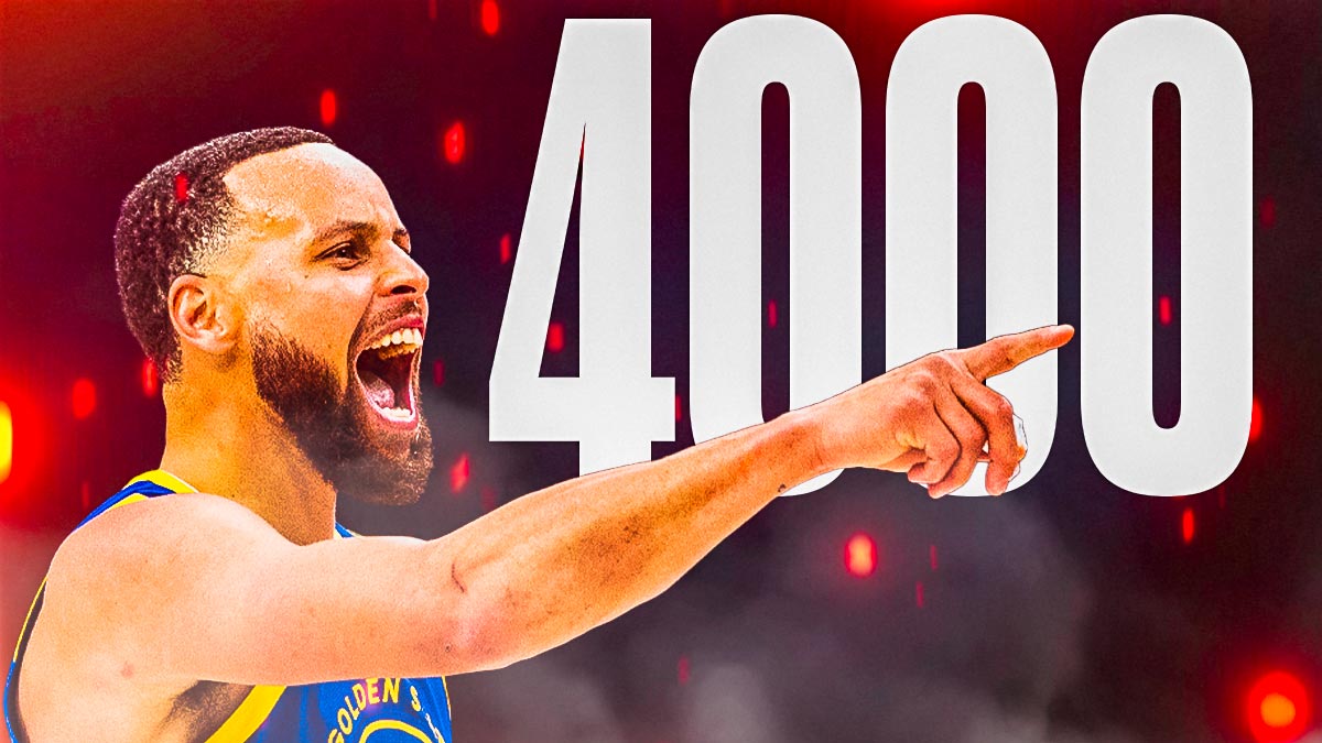 Stephen Curry looking fired up with HUGE "4000" in the background.