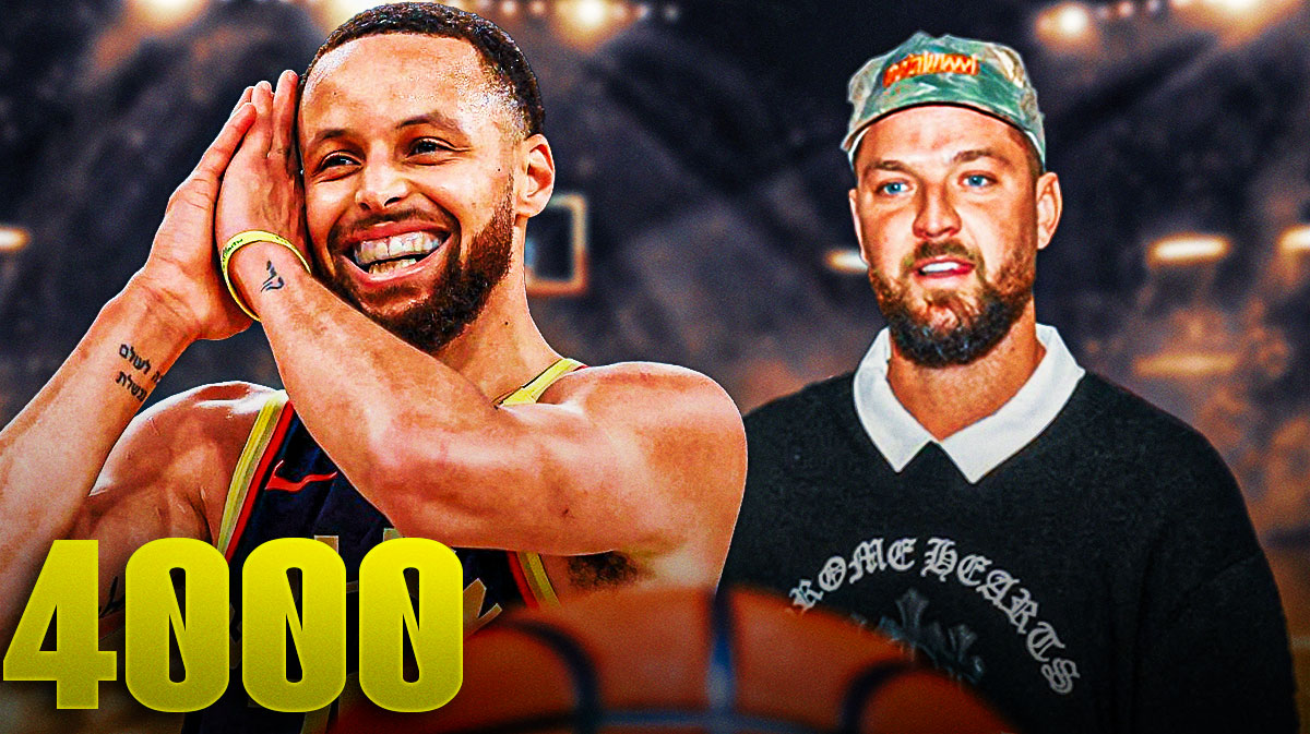 NBA analyst Chandler Parsons next to Warriors All-Star Stephen Curry with 4000 and the San Francisco skyline in the background