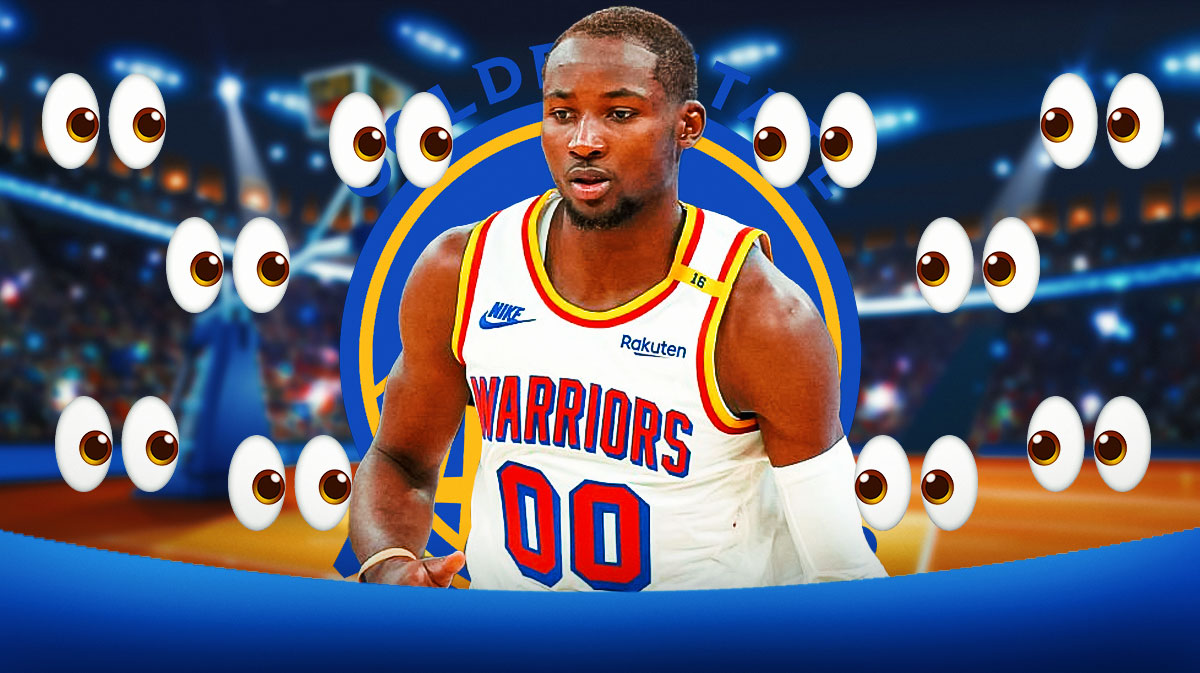Jonathan Kuminga, GS Warriors logo, eyes symbols