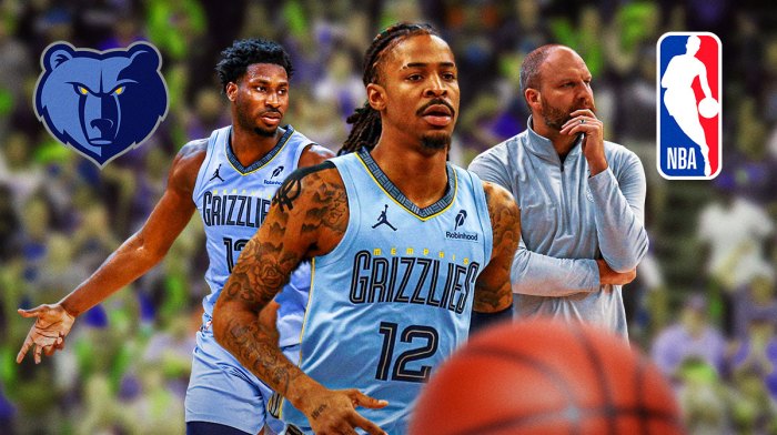 Ja Morant, Jaren Jackson Jr., Taylor Jenkins, Grizzlies logo, NBA Playoffs logo