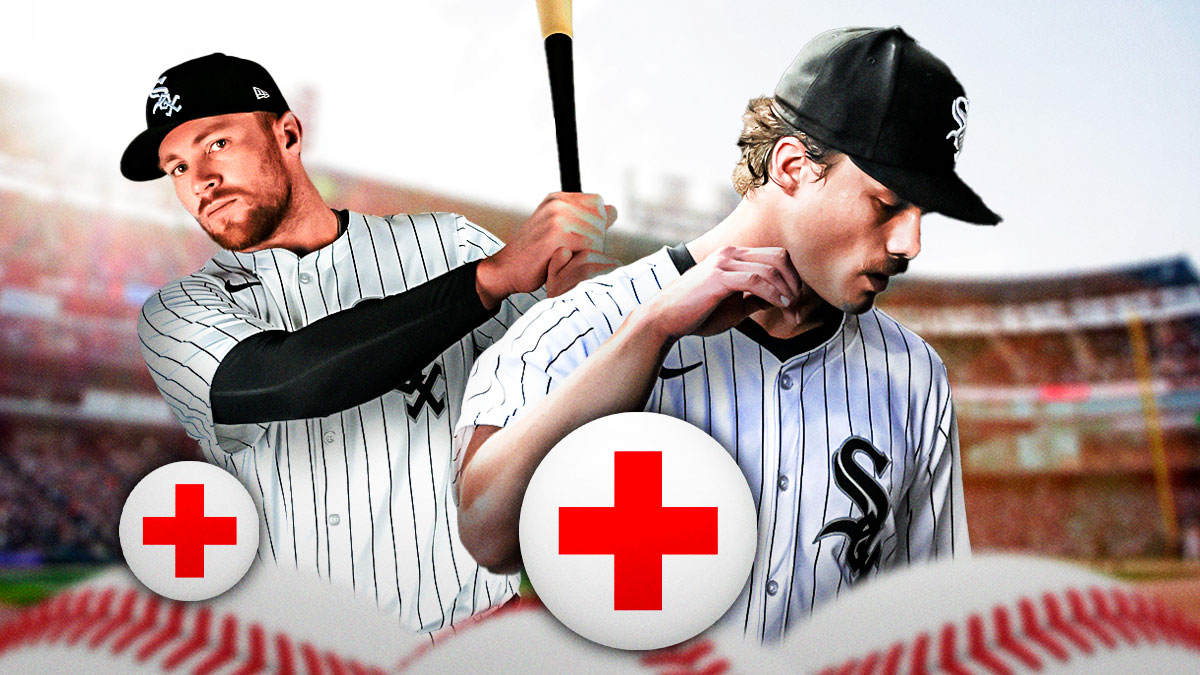 Drew Thorpe in a Chicago White Sox uniform and Brandon Drury in a White Sox uniform with red and white first aid symbols as injuries hurt the white sox's chances in 2025 with drew thorp's injury.