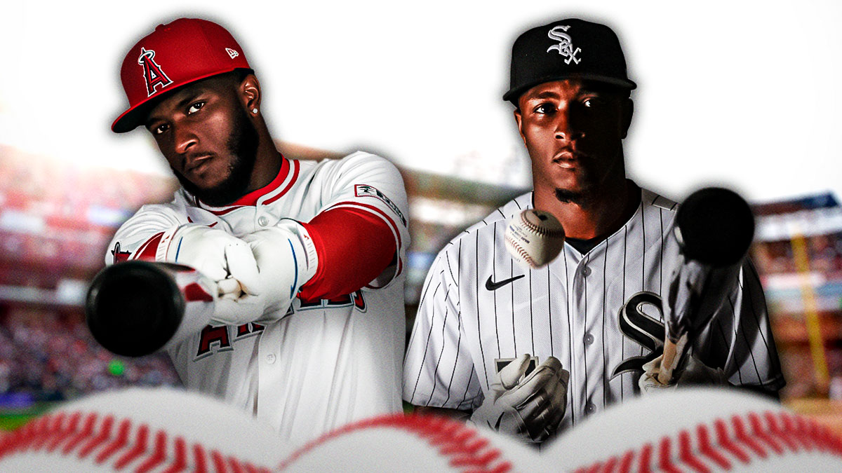 Tim Anderson in an Angels jersey on left, Tim Anderson in a White Sox jersey on right.