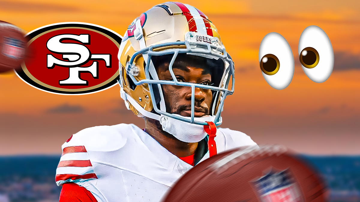 Brandon Aiyuk, SF 49ers logo, eyes symbols