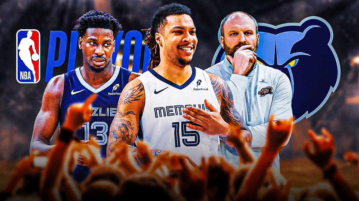 Brandon Clarke, Taylor Jenkins, Jaren Jackson Jr., Grizzlies logo, NBA Playoffs logo