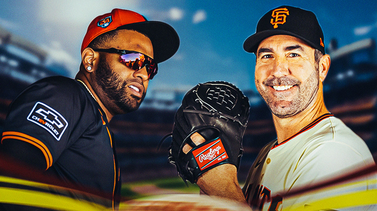 Former San Francisco Giants star Pablo Sandoval and Justin Verlander in front of Oracle Park.