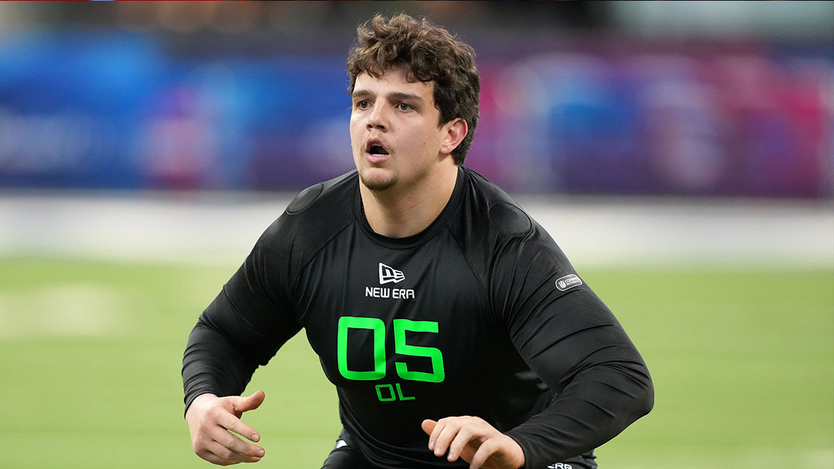 LSU offensive lineman Will Campbell (OL05) during the 2025 NFL Combine at Lucas Oil Stadium.